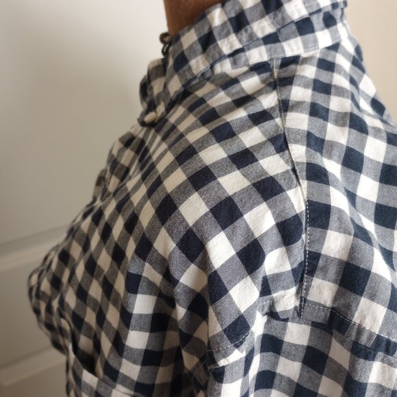 Y2K J.Crew gingham button up navy white check slim fit organic cotton M - Picture 7 of 7
